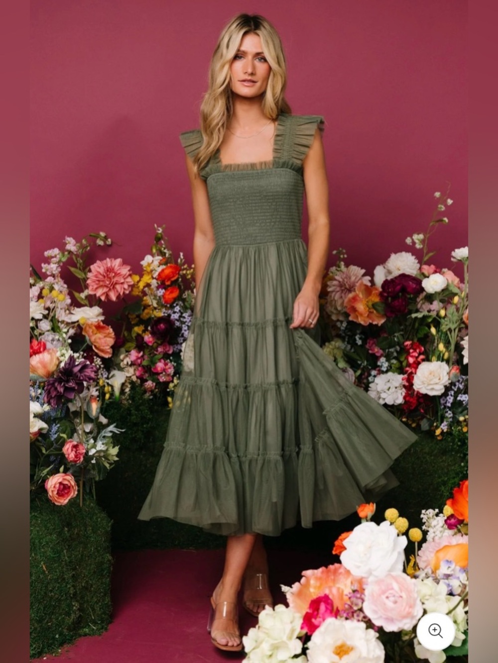 Baltic Born Emma Smocked Tulle Dress Sage Size Small NEW
